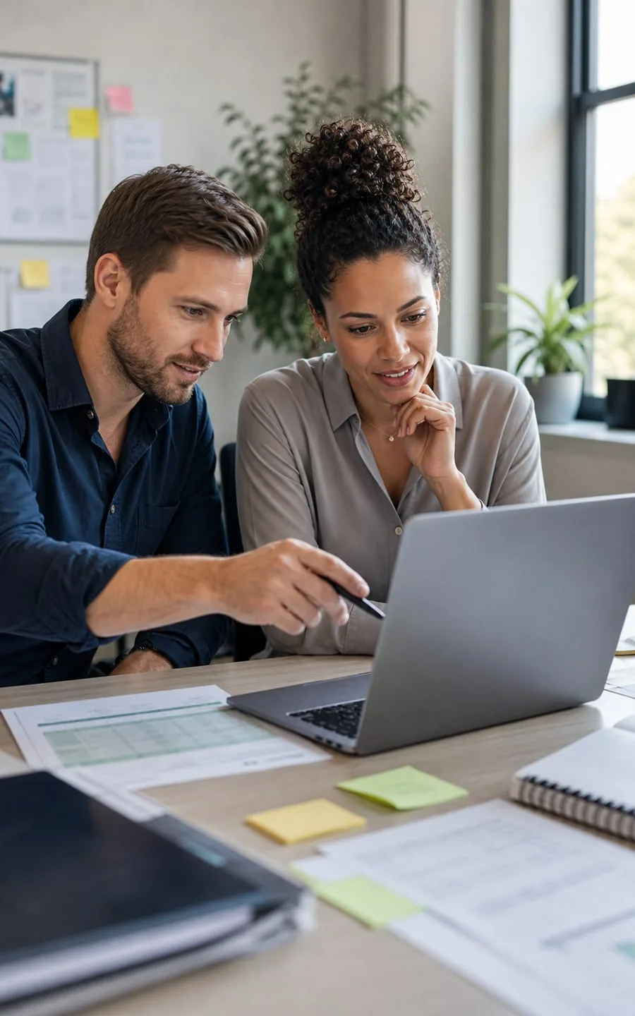 Team reviewing a simplified workflow together on a laptop
